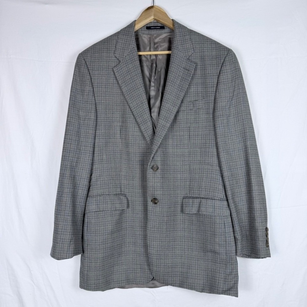 Chaps Ralph Lauren Gray Houndstooth Blazer Sport Coat 43L Silk Wool Blend - Picture 2 of 11